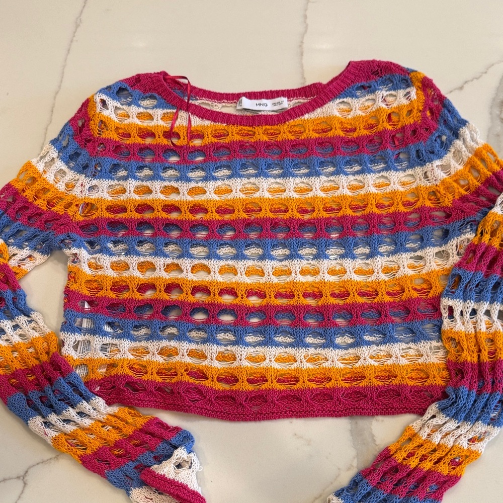 Vibrant Striped Open-Knit Sweater